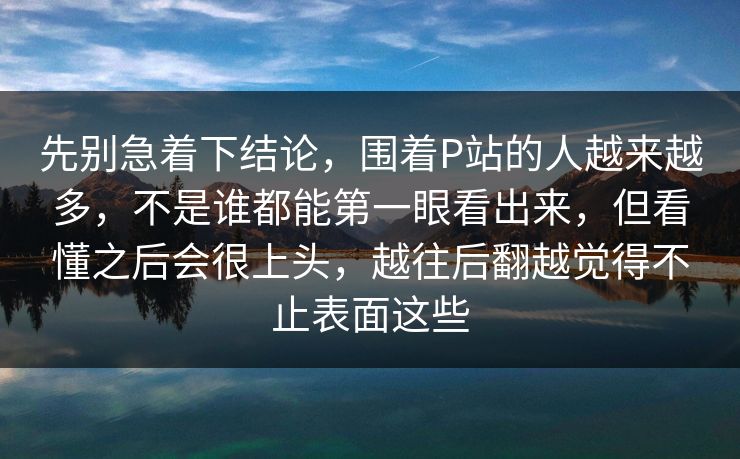先别急着下结论，围着P站的人越来越多，不是谁都能第一眼看出来，但看懂之后会很上头，越往后翻越觉得不止表面这些